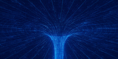 Wall Mural - abstract flow of data in cyber wormhole. quantum computing information vortex. digital singularity.