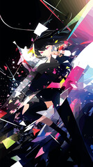 Wall Mural - dynamic abstract anime art of female character with vibrant colors flat vector illustration