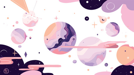 Wall Mural - abstract cosmic illustration with colorful planets and stars in space flat vector illustration