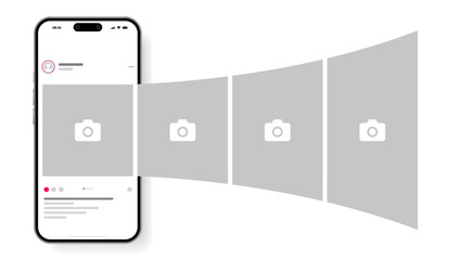 Leinwandbilder - Social media carousel post template mockup. Mobile app interface with blank pictures, editable posts. Scroll frame pages, social media photography.