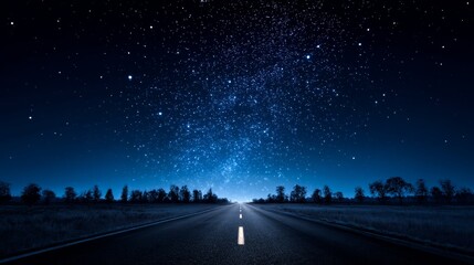 Wall Mural - starry night road journey - a scenic road stretches towards a breathtaking night sky filled with cou