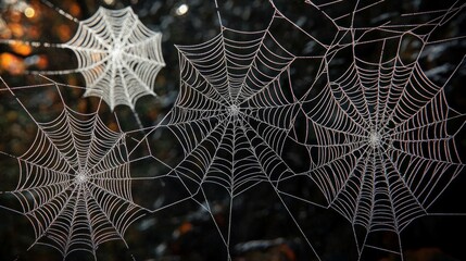 cute spider webs. white cobweb silhouette isolated on black background. set of doodle spider webs