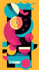 Wall Mural - abstract geometric fruit composition in bold colors with face flat vector illustration