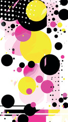 Wall Mural - abstract pop art with colorful circles and dots in yellow, pink, and black flat vector illustration