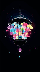 Wall Mural - umbrella with colorful abstract clouds and stars at night flat vector illustration