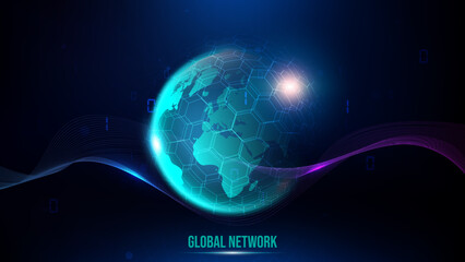 Wall Mural - digital communication concept for business vector illustration design. digital earth globe with glow