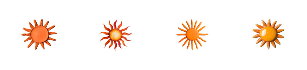 Wall Mural - Colorful sun icons with varying designs on a transparent background