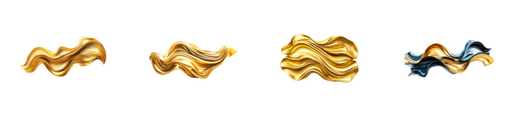 Canvas Print - Abstract Gold Waves with Blue Pattern on Black Background, cut out transparent