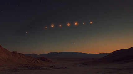 Wall Mural - a rare planetary alignment seen from the surface of mars, multiple planets visible in the sky.