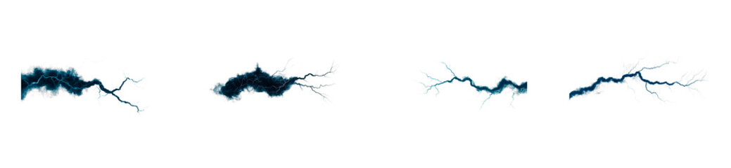 Wall Mural - Four stylized lightning strike, with clouds, cut out transparent
