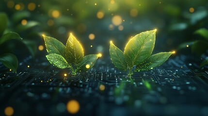 Machine learning algorithms are symbolized by a digital plant that blossoms from binary code