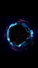 Wall Mural - abstract liquid-like form with neon blue and pink glow on a dark digital background. futuristic and 