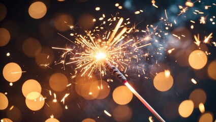 Wall Mural - close-up of a sparkler against a bokeh background