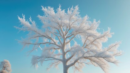 Wall Mural - frost-covered tree branches set against a backdrop of sky.