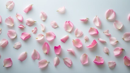 Fototapete - Abstract pink cherry blossom petals on a pure white background, natural spring photography