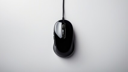 top-down view of a black computer mouse isolated on a surface