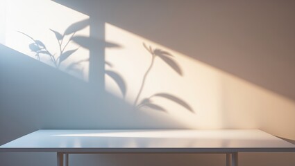 Poster - Simple and minimalistic abstract background for product display with soft and elegant shadow from window on wall.
