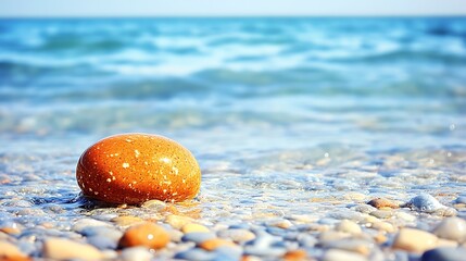 smooth orange stone on beach
