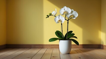 Poster - Empty room featuring wooden flooring, a flower, and a wall