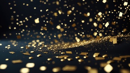 Aufkleber - Gold confetti cascade on dark backdrop, shimmering effect overlay for event themes, festive or holiday ambiance with radiant glitter, celebratory background for gatherings
