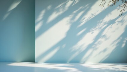 Poster - Refined and gentle abstract setting for product presentation highlighting shadows from tree limbs on the wall.