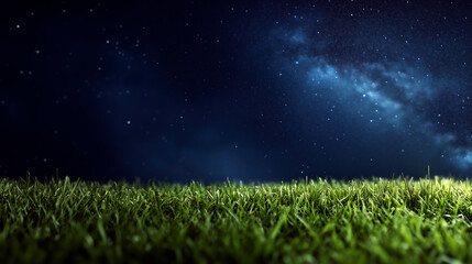 a field of grass with a dark sky above it