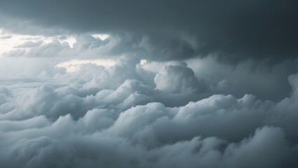 Wall Mural - Sky filled with cloudscape, overcast conditions above. Stormy clouds drifting on a gloomy rainy day with natural illumination. Scenic backdrop in shades of white and grey. View of nature.