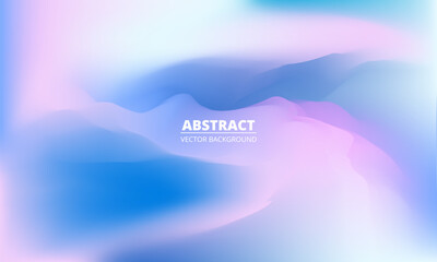 Poster - Blue and pink blurred holographic gradient background. Abstract sky and mountains creative concept backdrop. Minimalist pastel colour gradation background. Vector illustration.