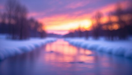 Wall Mural - frosty river beneath a picturesque sunset with blurred backdrop, soft colors shimmering on the ice. 