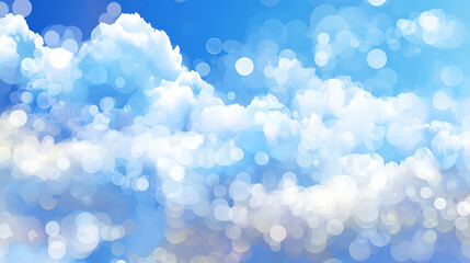 Cartoon cloudy blue sky bokeh background AI photo