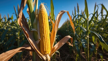 Family farm corn on the cob in red and yellow maize