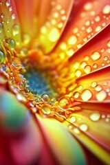 Poster - Stunning close-up of a vibrant flower showcasing delicate droplets of water crafted in rich orange and yellow hues : Generative AI
