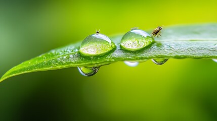 Aufkleber - Close-up of dew droplets on lush green leaf reflecting vibrant light : Generative AI