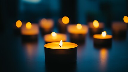 Poster - Warm and Cozy Candle Lights Creating a Relaxing Atmosphere in a Dim Room : Generative AI