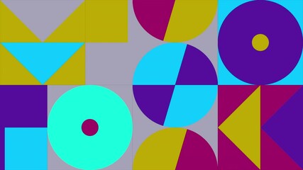 Wall Mural - animated geometric loop pattern. 4k resolution geometric motion design in purple, mustard and blue c