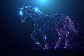 Wall Mural - horse symbol abstract low poly wireframe style. abstract geometric background. wireframe light struc