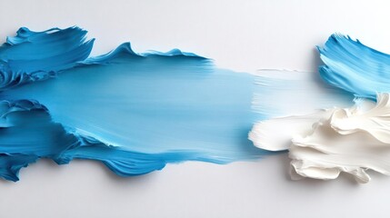 Poster - Close-up shot of textured light blue and white paint strokes with rough, visible details and varied shades, applied horizontally on white background, creating an abstract painting with thick layers