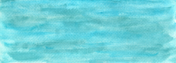 Wall Mural - Vibrant teal blue and turquoise watercolor textured background. Creative colorful watercolour backdrop for marine design, abstract water splash or cloud concept, nature background