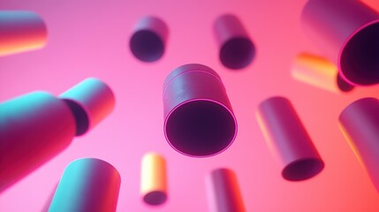 Wall Mural - floating cylinders in neon light