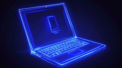 Wall Mural - Neon Laptop with Phone Graphic