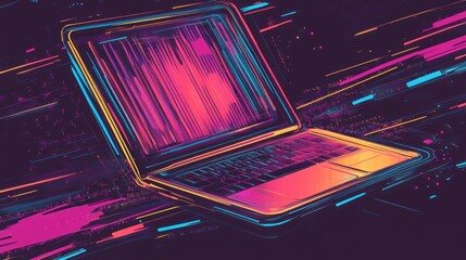 Colorful Laptop with Abstract Data