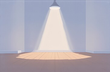 Poster - A single spotlight illuminates an empty room, creating a dramatic, stage-like effect.  The light's cone is sharply defined on the wooden floor, perfect for an avatar.