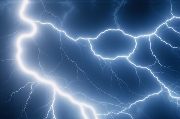 Aufkleber - Intricate blue lightning bolts streak across a dark night sky, creating a dramatic and powerful display of nature's raw energy.  The bright flashes illuminate the darkness.