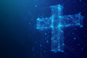 Wall Mural - cross sign abstract low poly wireframe style. abstract geometric background. wireframe light structu