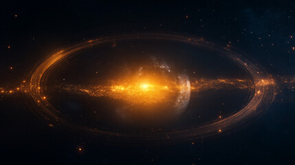Wall Mural - celestial circle: a mesmerizing visualization of a planet or celestial body framed by a golden, radi