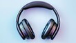© SatoruArt - Overhead headphones on a light background show deep black padding. Iridescent, stylish listening device