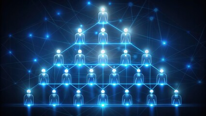 Poster - Organizational Pyramid Level Structure with Glowing Figures and Lines