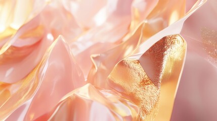 Wall Mural - soft focus hyper-realistic geometric abstract artwork featuring light pink and gold tones, blending 