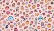 © Zheva - Adorable Kawaii Doodle Pattern: Pink Background Filled with Cute Characters and Objects
