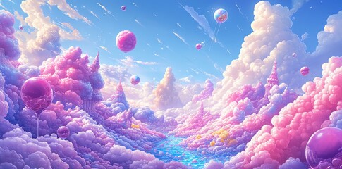Wall Mural - Whimsical Candy Cloudscape: A Dreamlike Pastel Landscape